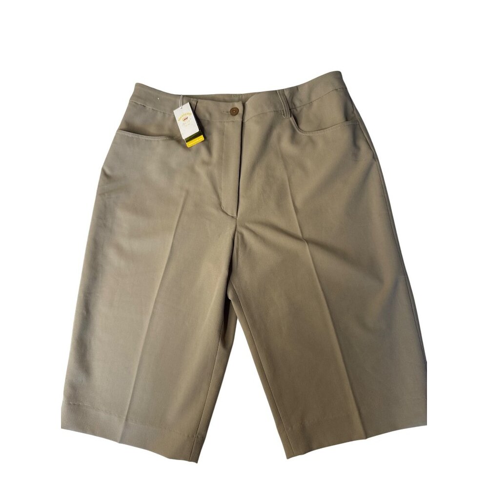 Monterey Club Womens Khaki Bermuda Shorts Size 14 Polyester Blend New With Tags